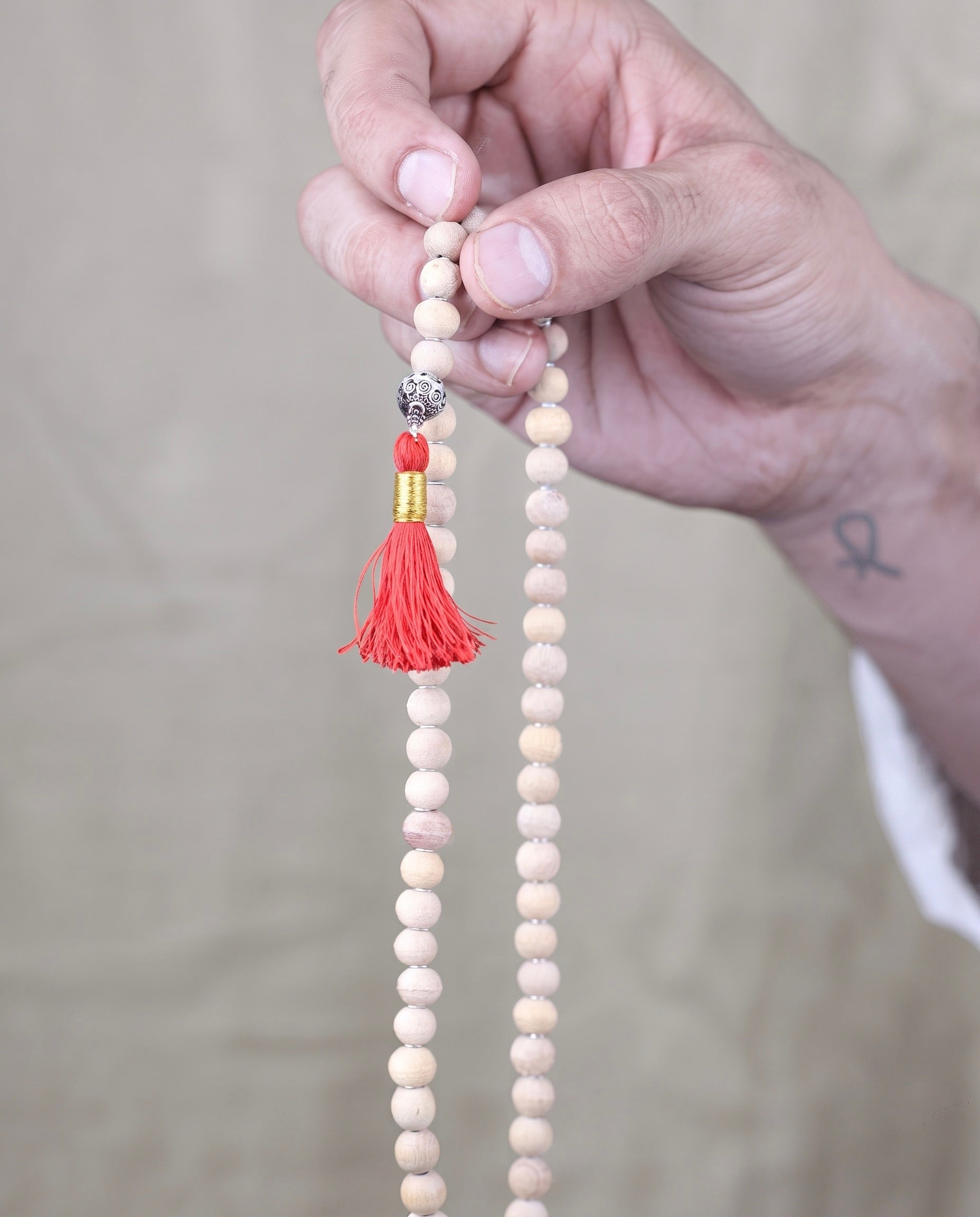 Tulsi Beads Jap Mala - Natural Tulsi 925 sterling silver meera jaipur