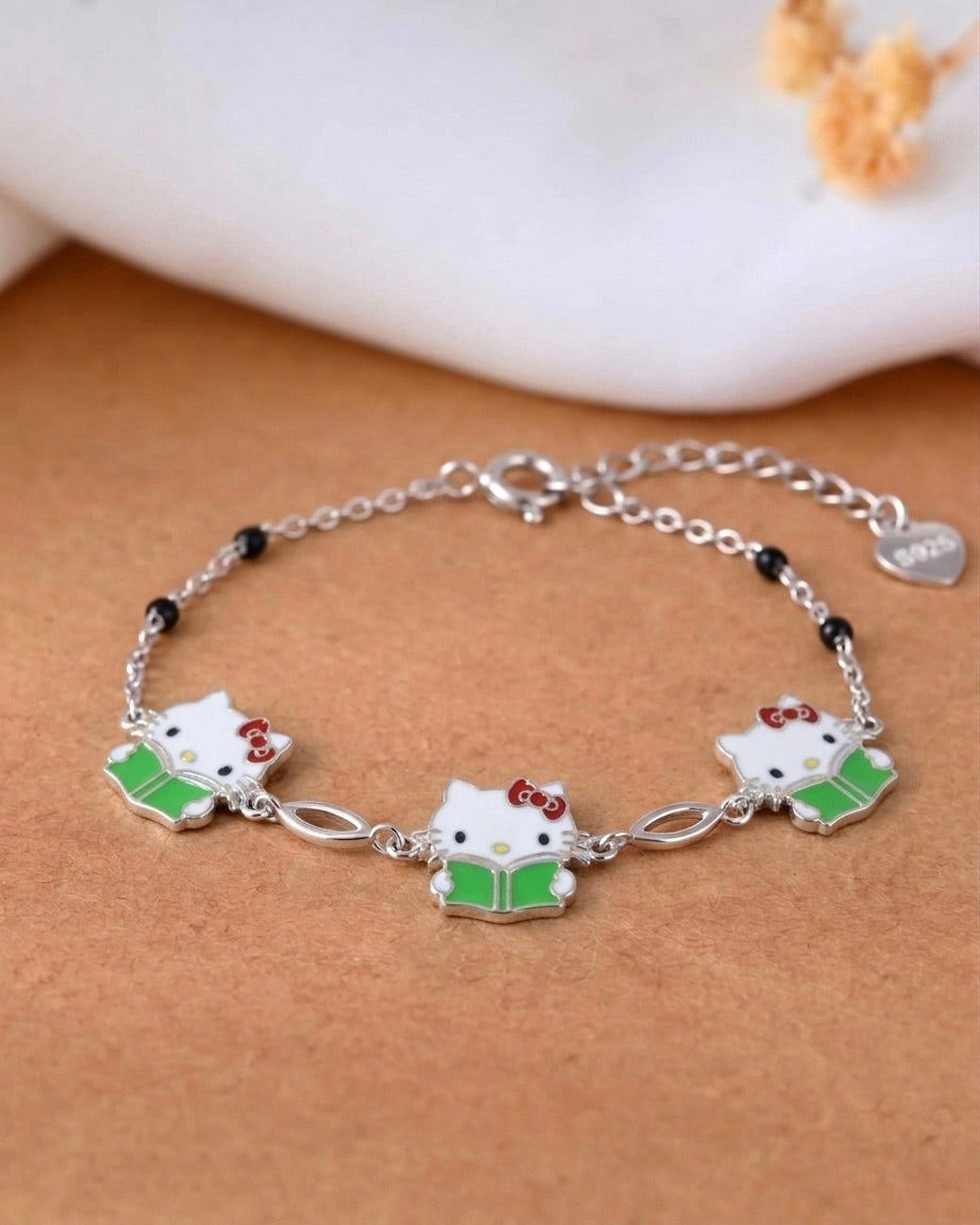 White Kitty Charms Bracelet 925 sterling silver meera jaipur