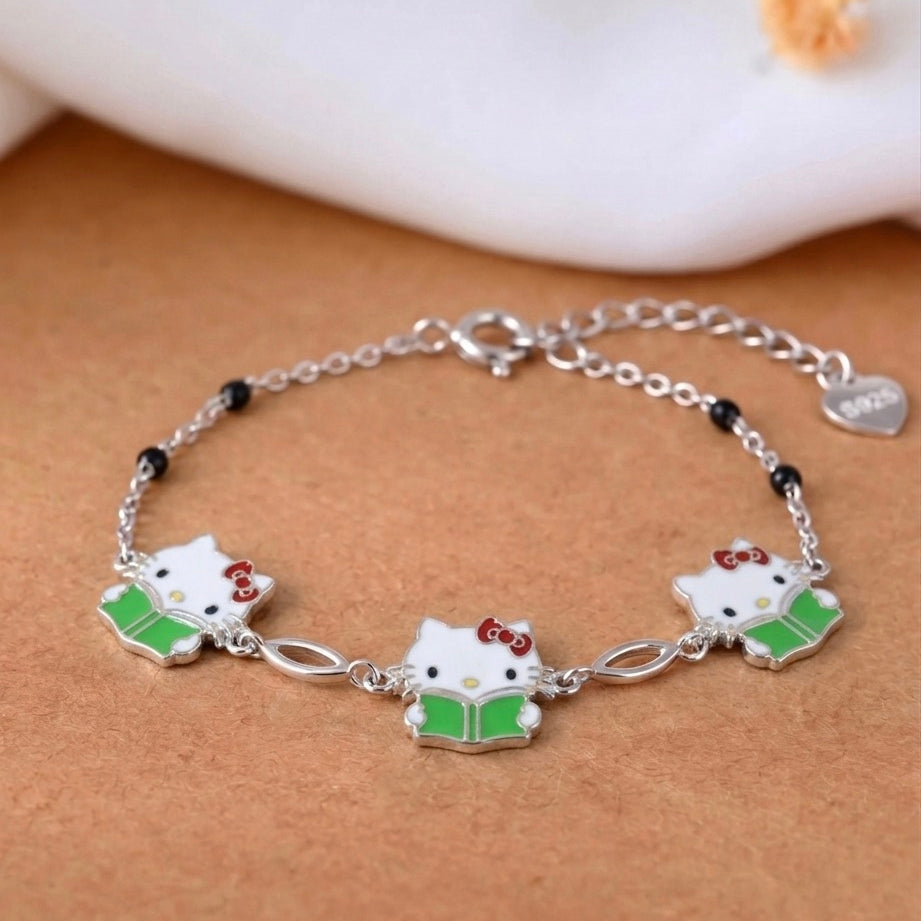 White Kitty Charms Bracelet 925 sterling silver meera jaipur