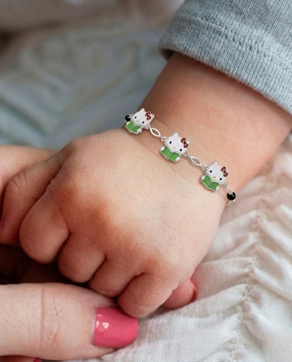 White Kitty Charms Bracelet 925 sterling silver meera jaipur