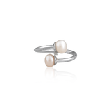 Dual pearl silver ring