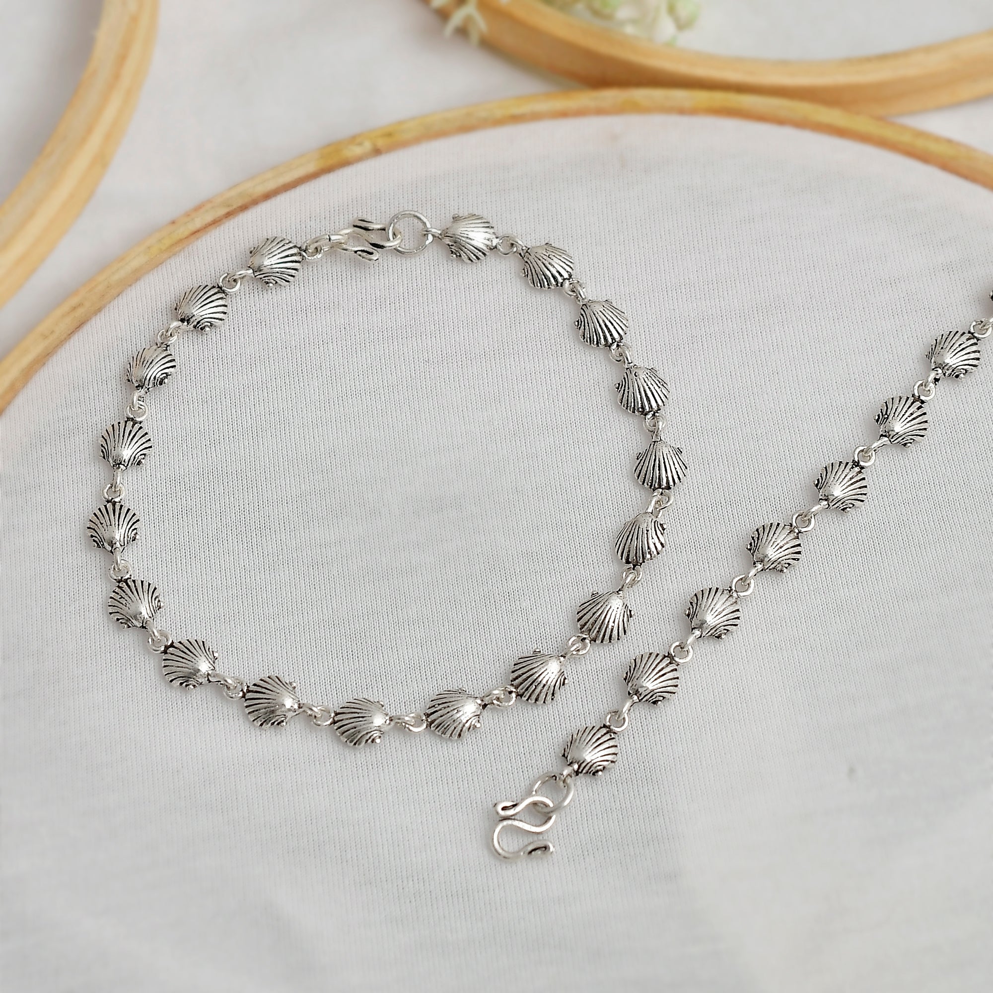 Shell Silver Anklets - 925 Silver Jewellery Meera Jaipur