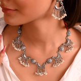 Pearl Silver Necklace With Earrings