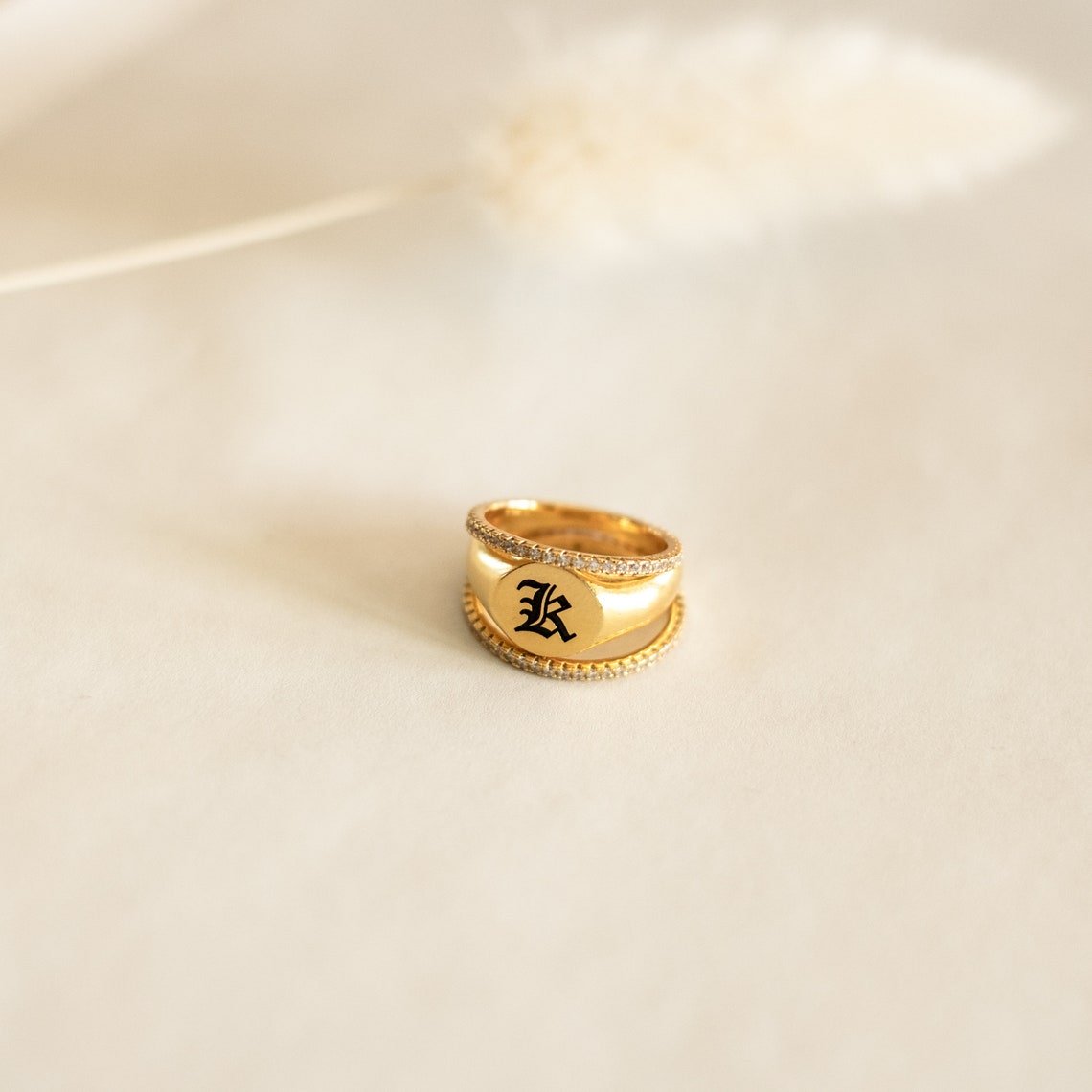 Engraved Initial Ring - 925 Silver Jewellery Meera Jaipur